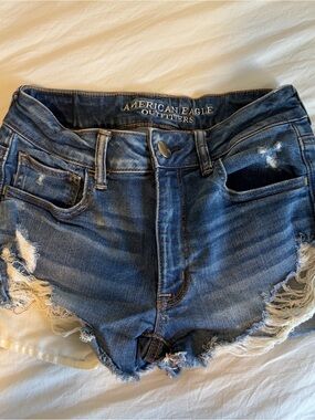 American Eagle Outfitters Distressed Dark Blue Denim Cutoff Shorts